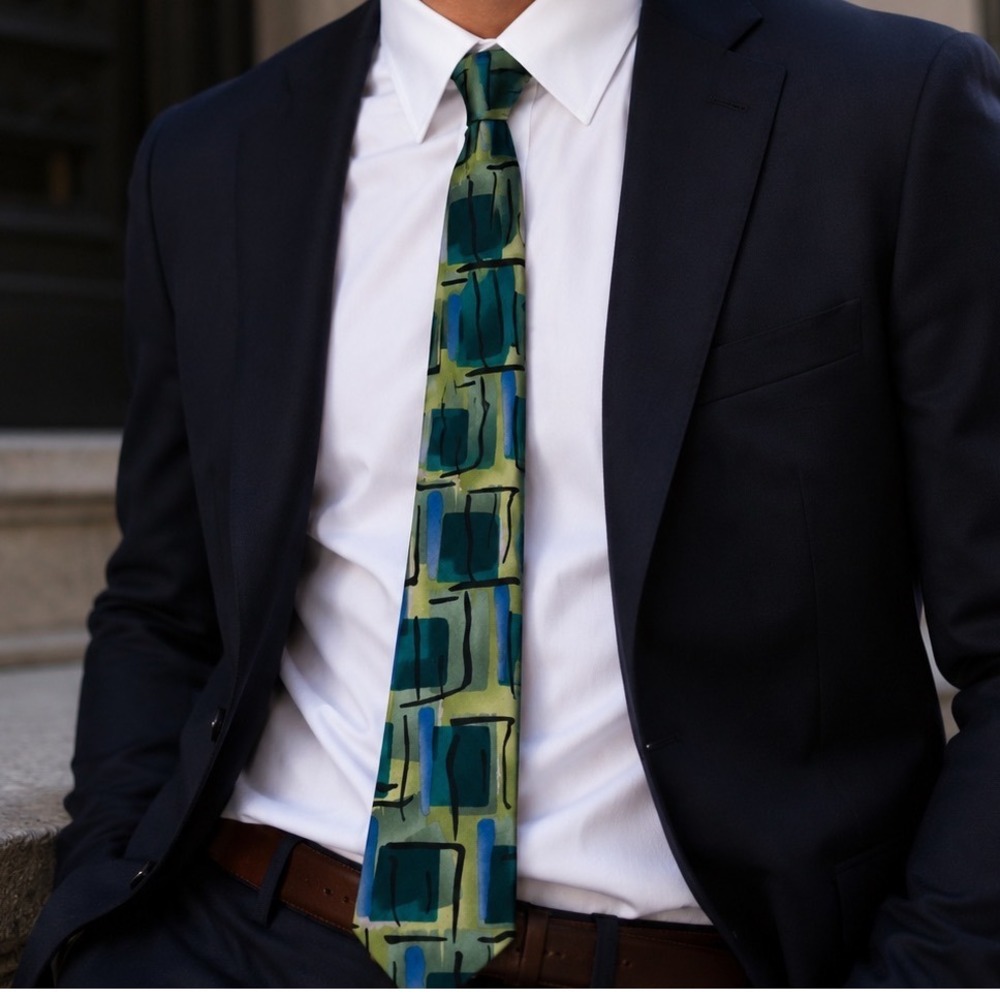 J Garcia Squirrel Maze -  Limited Edition Collection 41 Silk Tie Green Blue